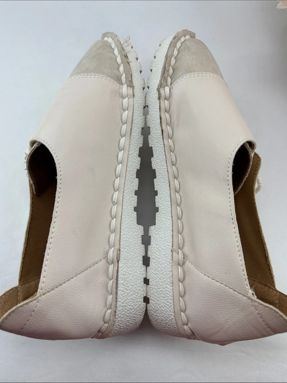 Fashion Women's 9.5 Casual Lace-Up Leather/Suede Flats - White & Cream #743